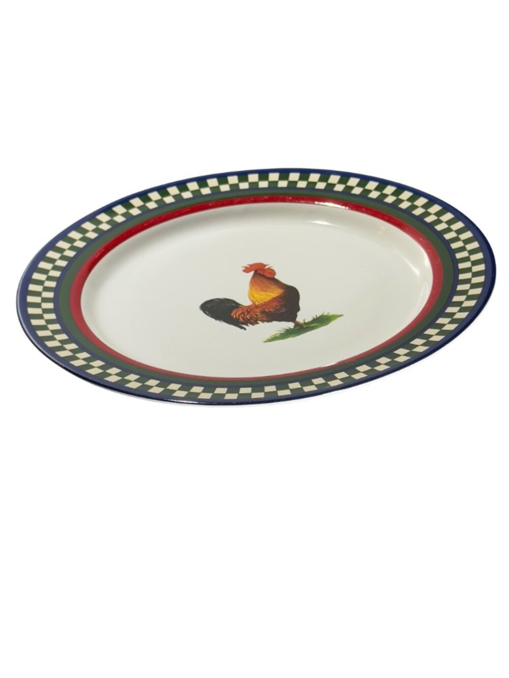 International Tableworks Ellas Rooster Dinner Plates Set Of 2 Ceramic 11" Checke - Picture 3 of 13